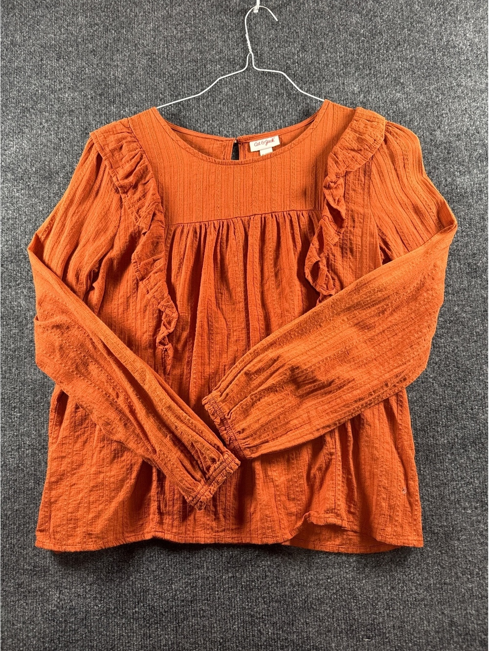 Cat & Jack Girls XL (14/16) Orange Long Sleeve Ruffle Blouse